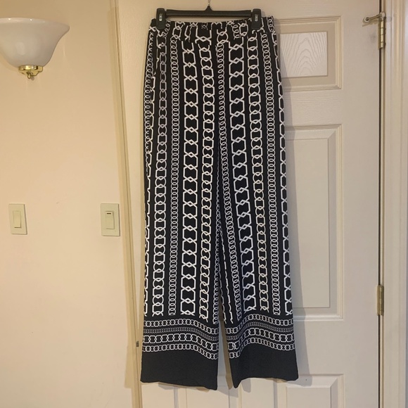 NWT Ribkoff Midnight Blue Multi Print Wide Leg Pants sz 6